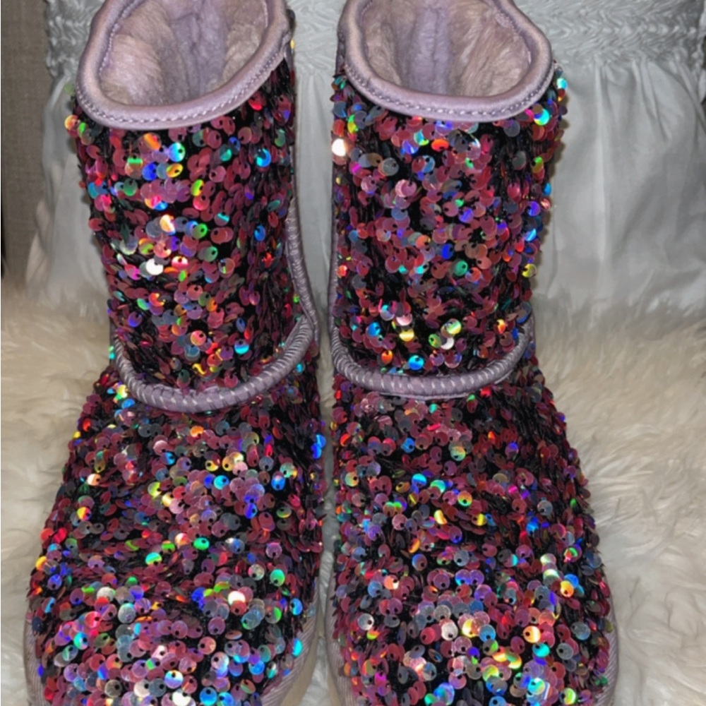 Kids UGG Classic Short Sequin Boot - purple (EUC)